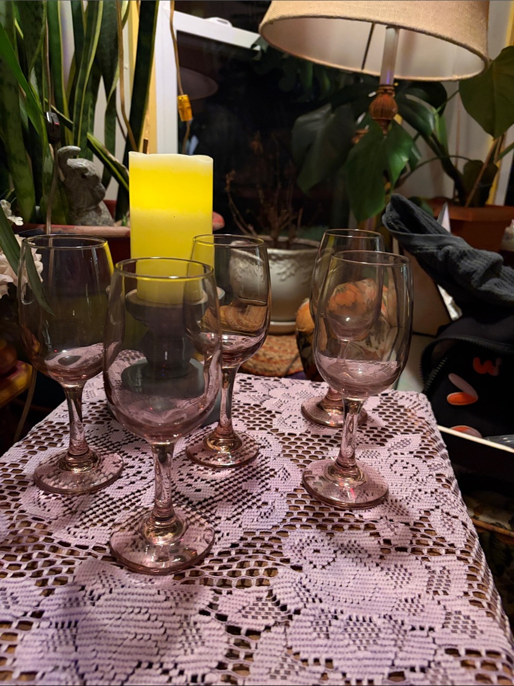 Vintage Libbey Premiere Plum Pink Wine Glasses Stemmed Rose - Set of 5